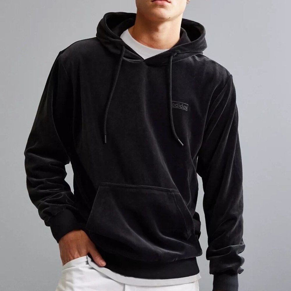 Adidas Velour Hoodie Sweatshirt Men NWT Black -R67